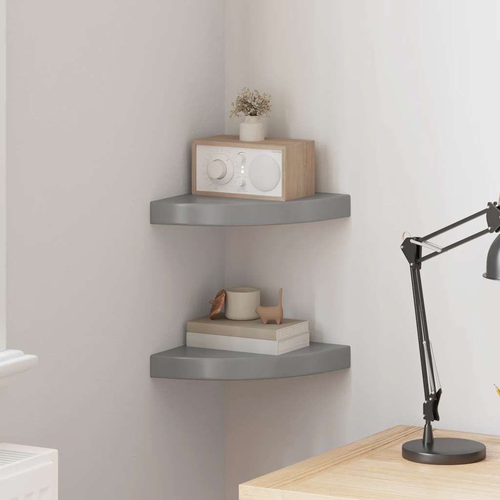 Eck-Schweberegale 2 Stk. Hochglanz-Grau 25x25x3,8 cm MDF