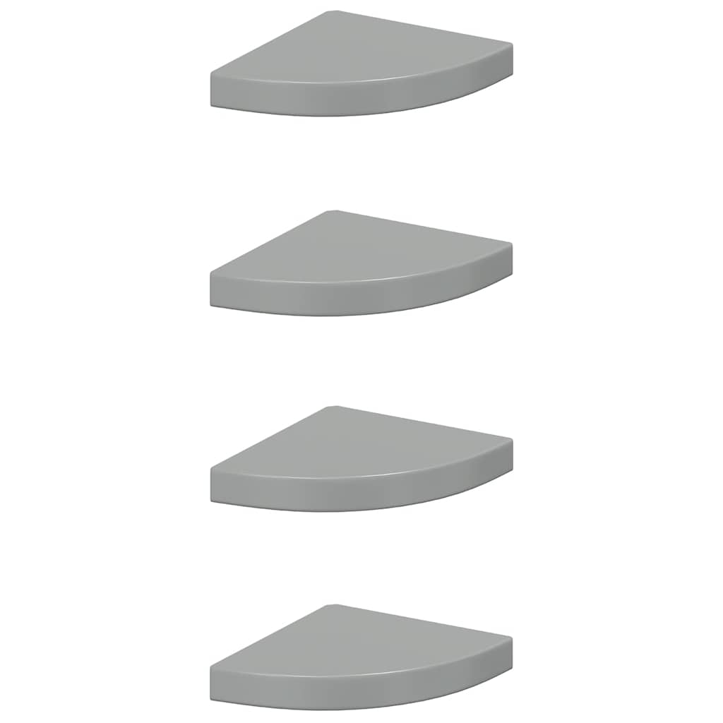 Eck-Schweberegale 4 Stk. Hochglanz-Grau 25x25x3,8 cm MDF