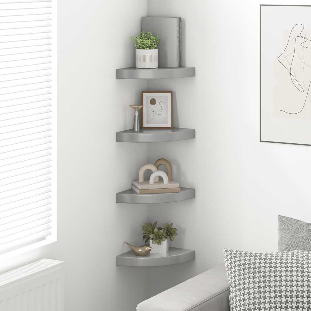 Eck-Schweberegale 4 Stk. Hochglanz-Grau 25x25x3,8 cm MDF