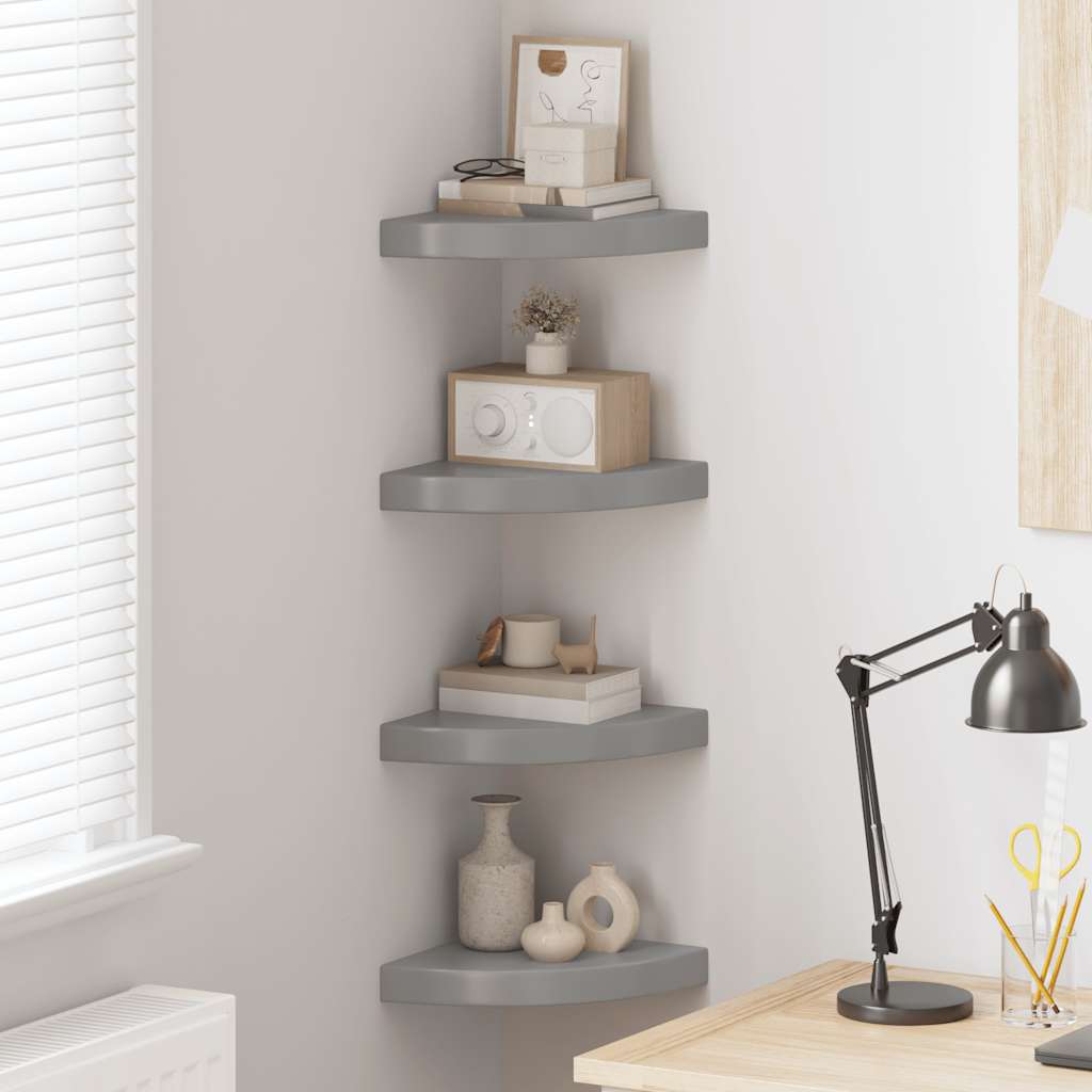 Eck-Schweberegale 4 Stk. Hochglanz-Grau 25x25x3,8 cm MDF
