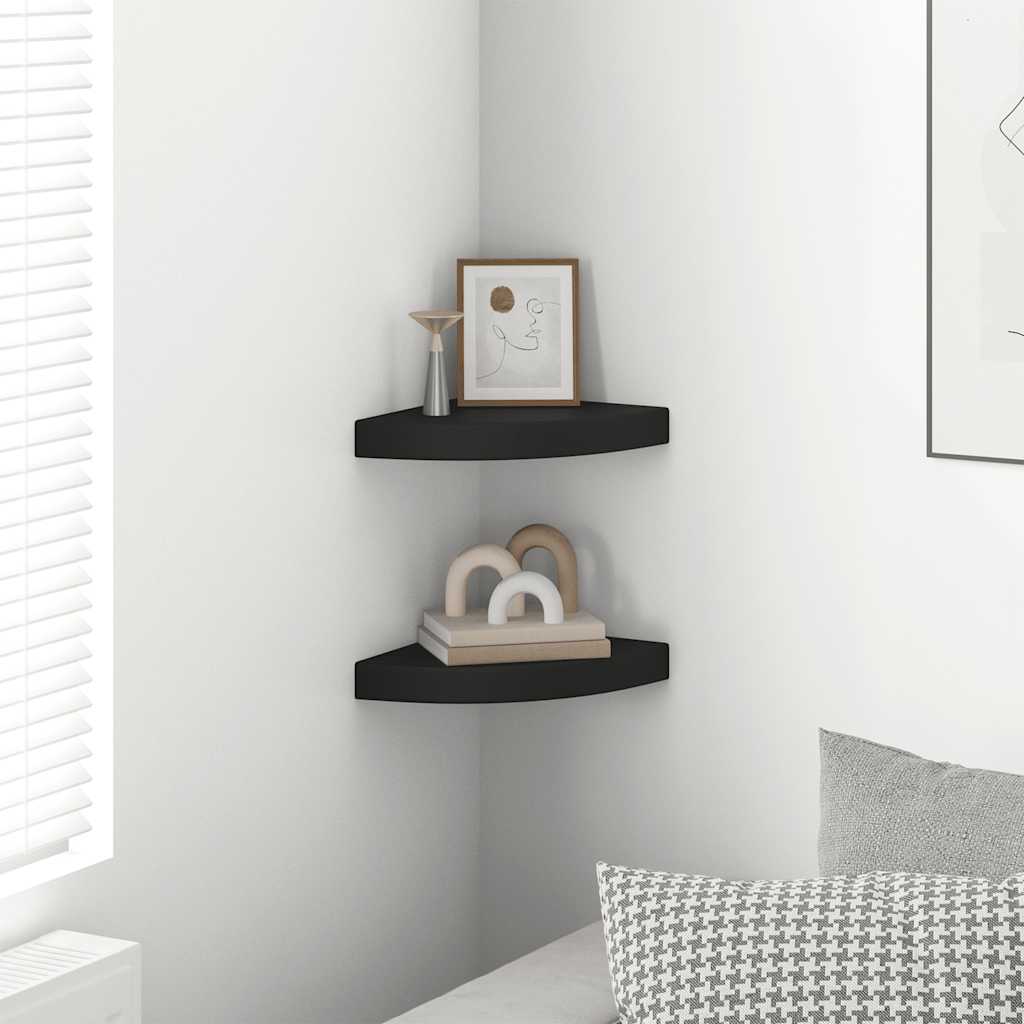 Eck-Schweberegale 2 Stk. Schwarz 25x25x3,8 cm MDF