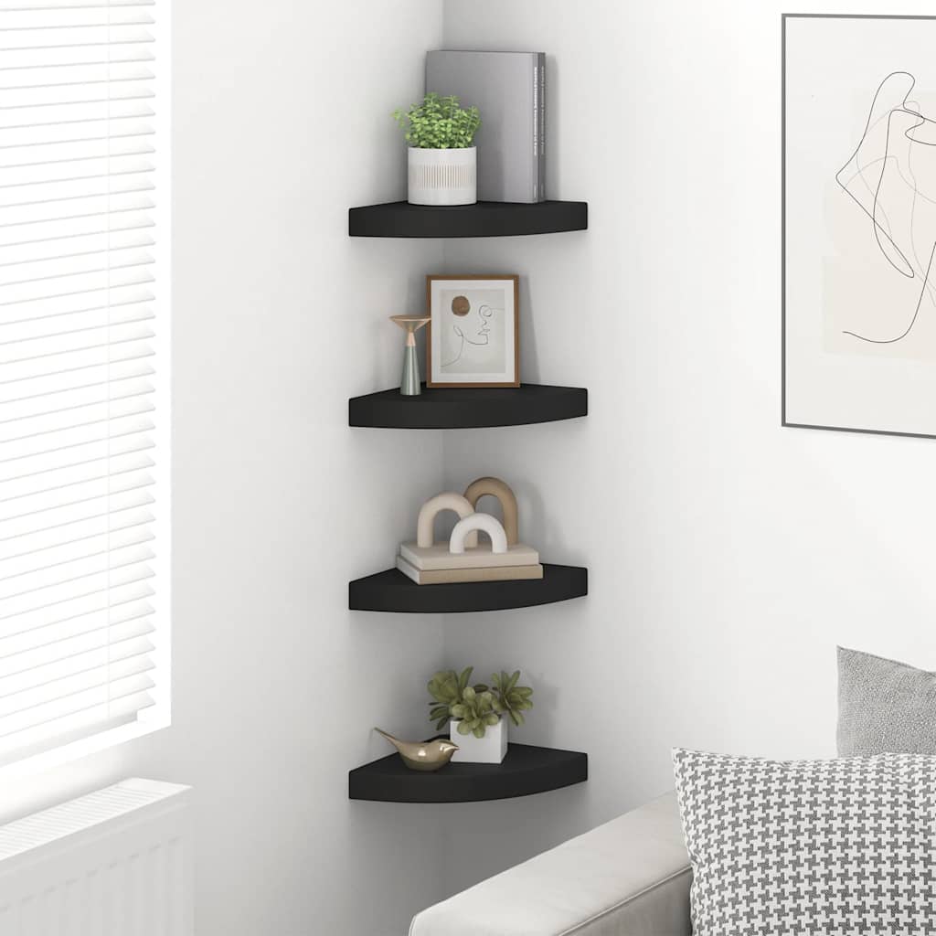 Eck-Schweberegale 4 Stk. Schwarz 25x25x3,8 cm MDF