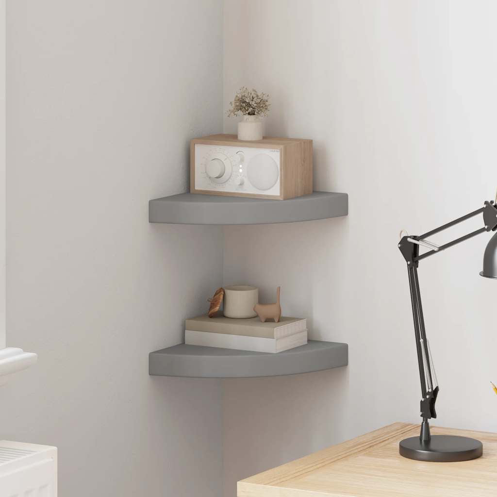 Eck-Schweberegale 2 Stk. Grau 25x25x3,8 cm MDF