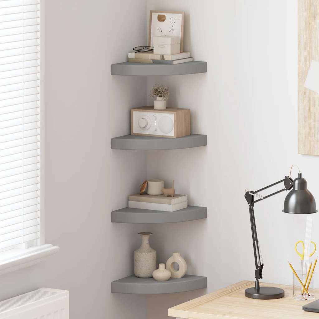 Eck-Schweberegale 4 Stk. Grau 25x25x3,8 cm MDF