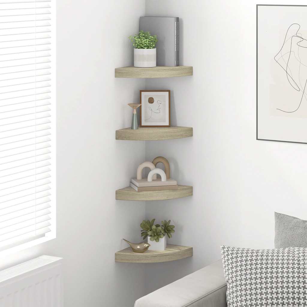 Eck-Schweberegale 4 Stk. Eichen-Optik 25x25x3,8 cm MDF