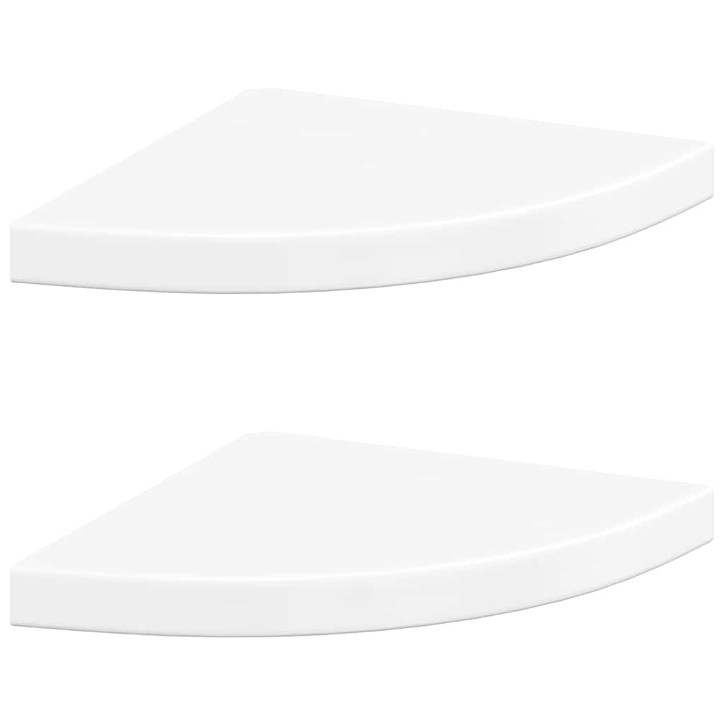 Eck-Schweberegale 2 Stk. Hochglanz-Weiß 35x35x3,8 cm MDF