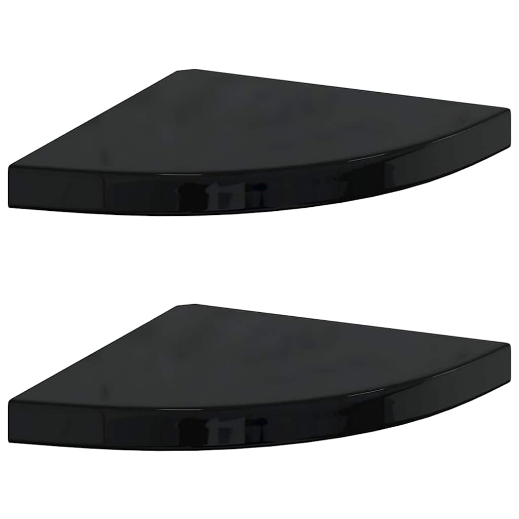 Eck-Schweberegale 2 Stk. Hochglanz-Schwarz 35x35x3,8 cm MDF