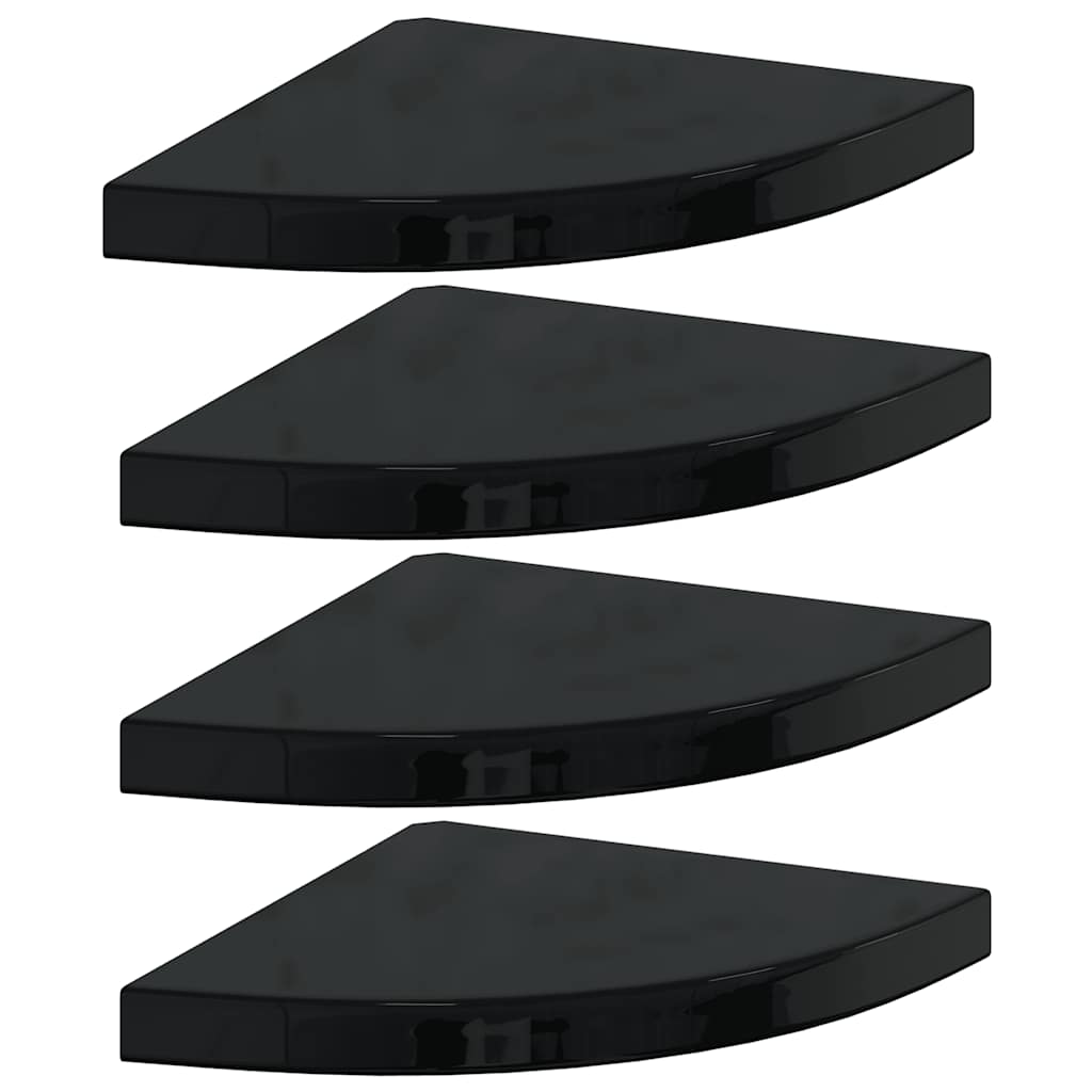 Eck-Schweberegale 4 Stk. Hochglanz-Schwarz 35x35x3,8 cm MDF