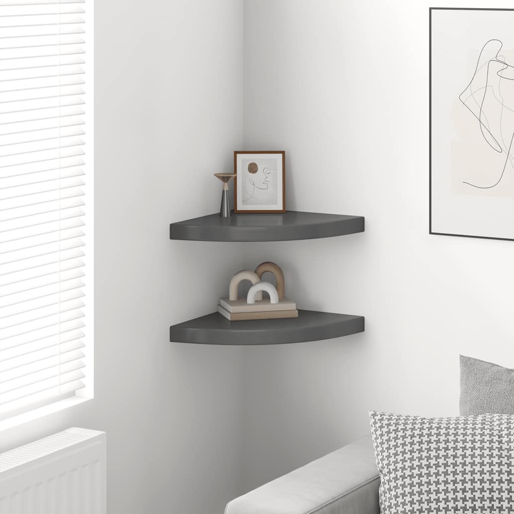 Eck-Schweberegale 2 Stk. Hochglanz-Grau 35x35x3,8 cm MDF