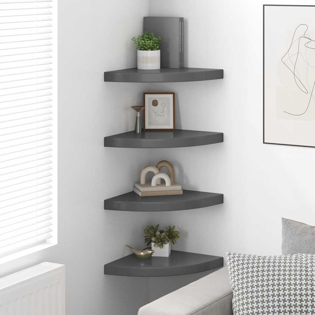 Eck-Schweberegale 4 Stk. Hochglanz-Grau 35x35x3,8 cm MDF