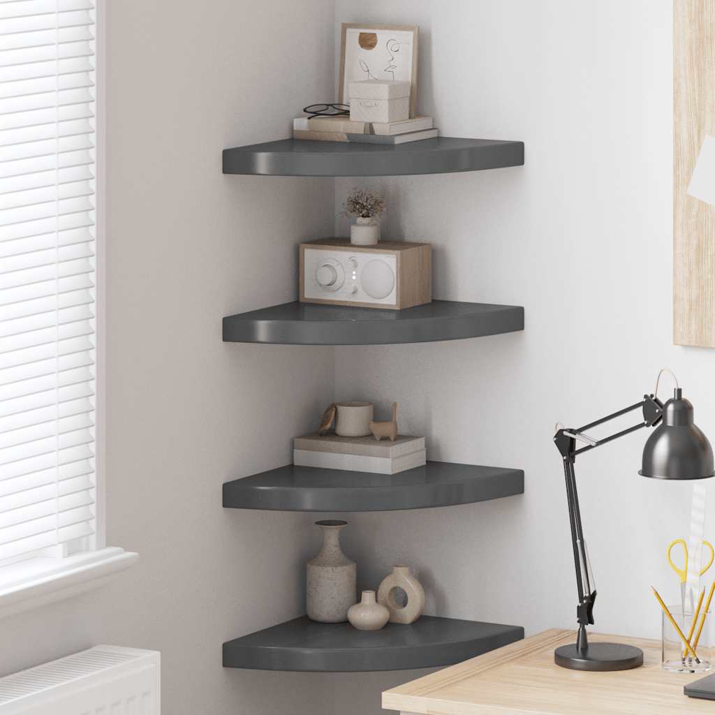 Eck-Schweberegale 4 Stk. Hochglanz-Grau 35x35x3,8 cm MDF