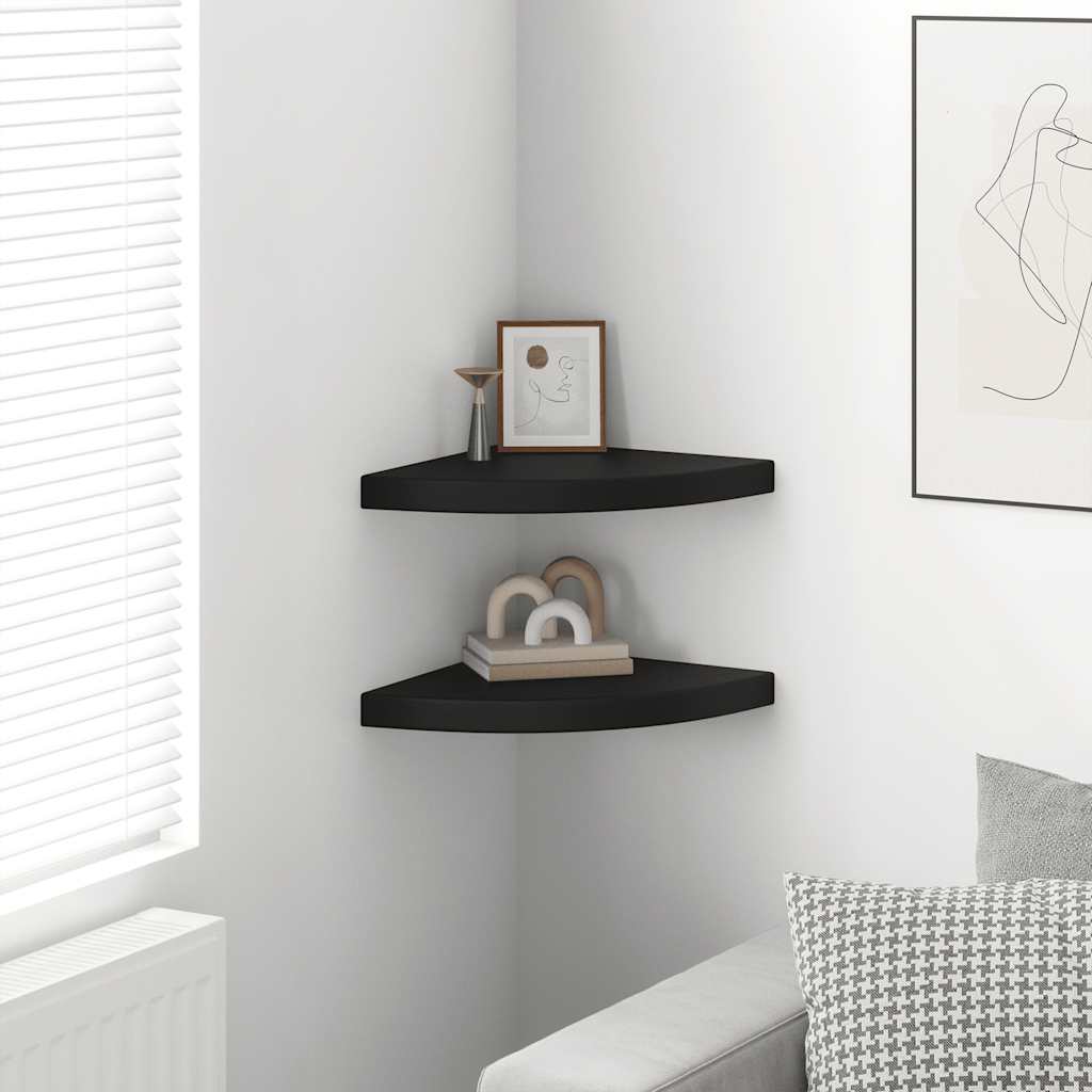 Eck-Schweberegale 2 Stk. Schwarz 35x35x3,8 cm MDF