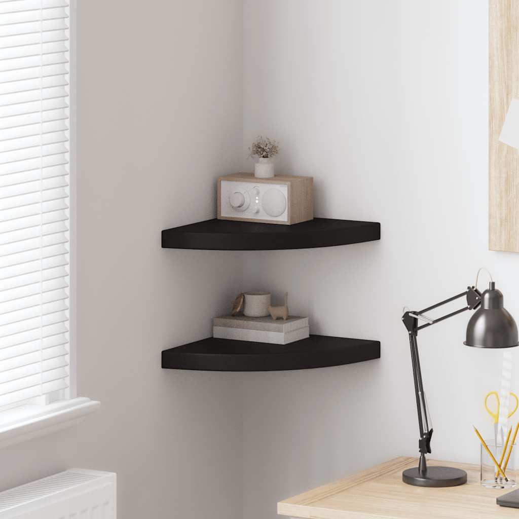 Eck-Schweberegale 2 Stk. Schwarz 35x35x3,8 cm MDF
