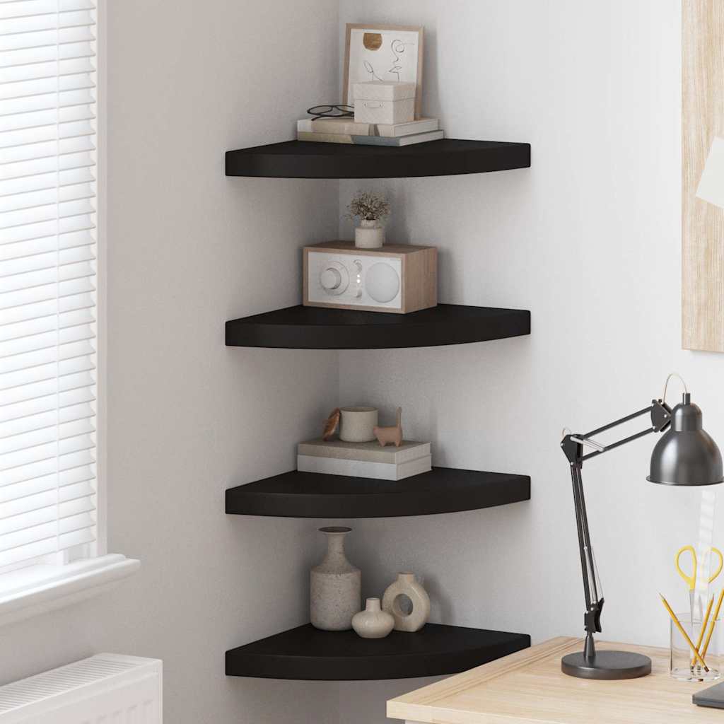 Eck-Schweberegale 4 Stk. Schwarz 35x35x3,8 cm MDF