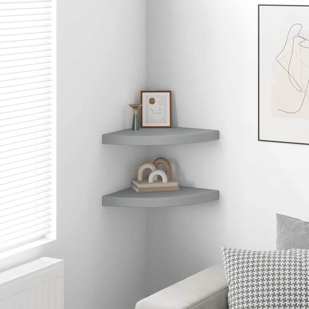 Eck-Schweberegale 2 Stk. Grau 35x35x3,8 cm MDF