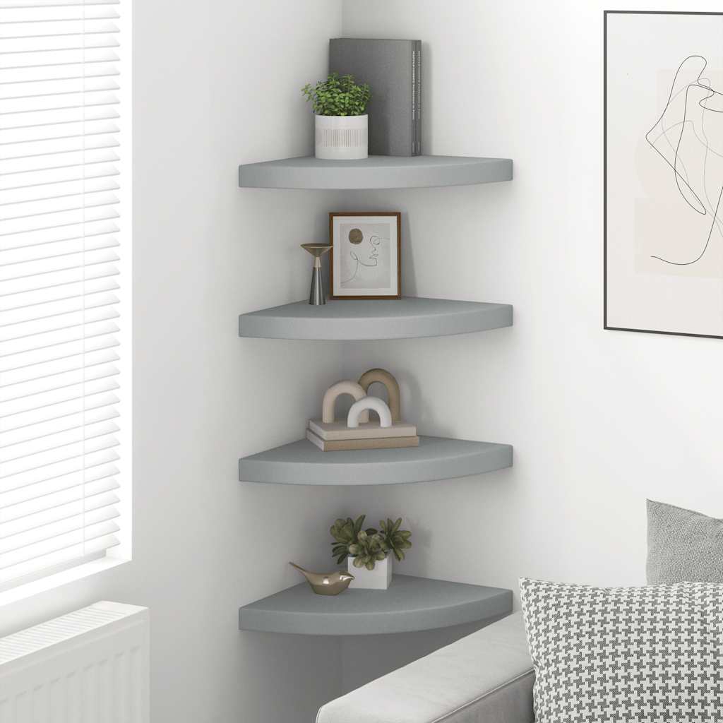 Eck-Schweberegale 4 Stk. Grau 35x35x3,8 cm MDF