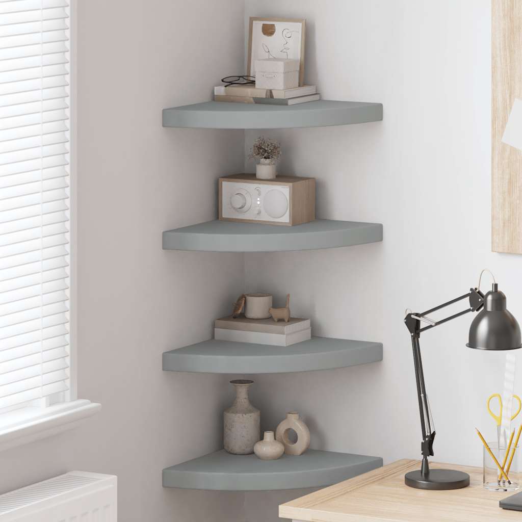 Eck-Schweberegale 4 Stk. Grau 35x35x3,8 cm MDF