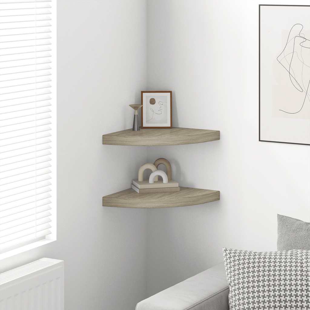 Eck-Schweberegale 2 Stk. Eichen-Optik 35x35x3,8 cm MDF
