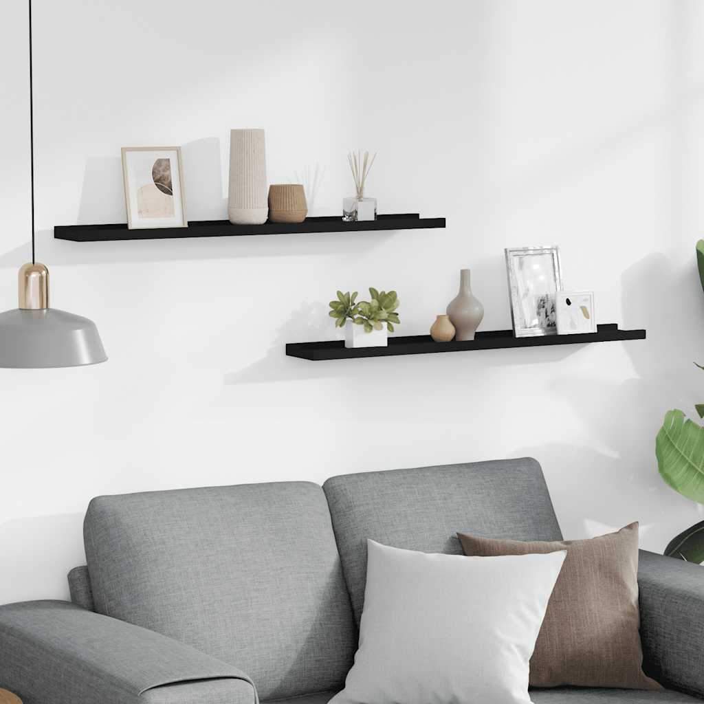 Bilderleisten 2 Stk. Schwarz 80x9x3 cm MDF