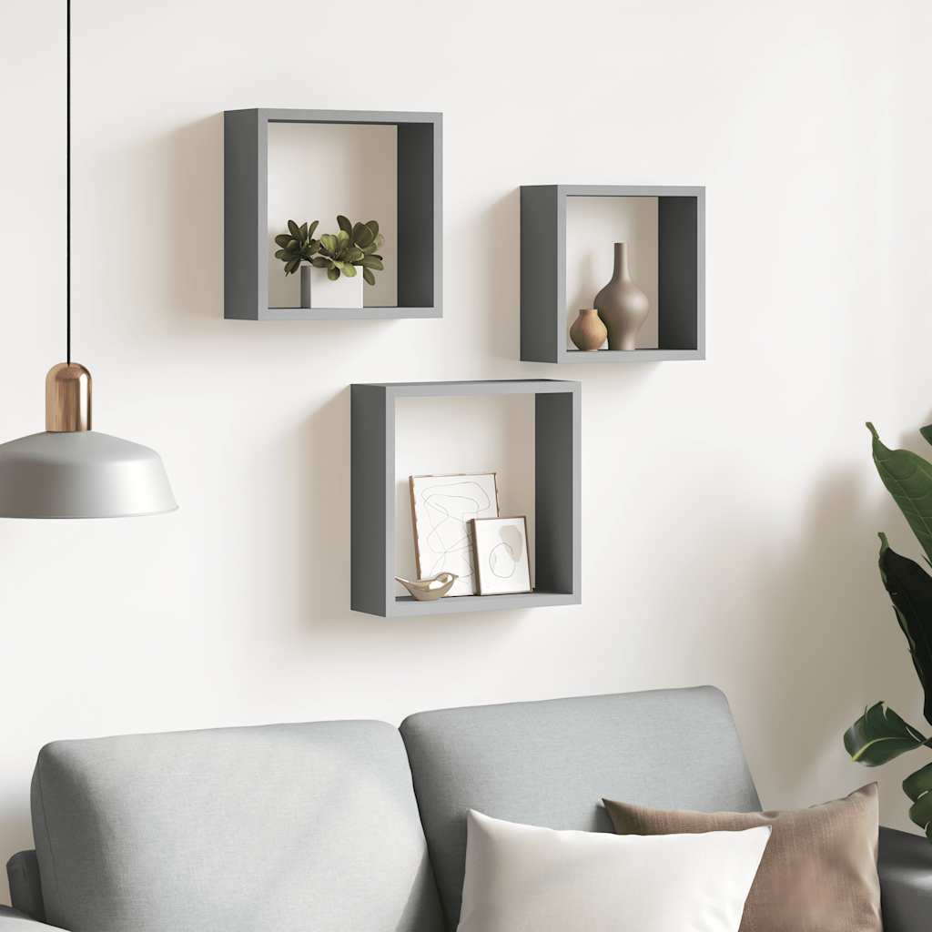 Würfelregale 3 Stk. Grau MDF