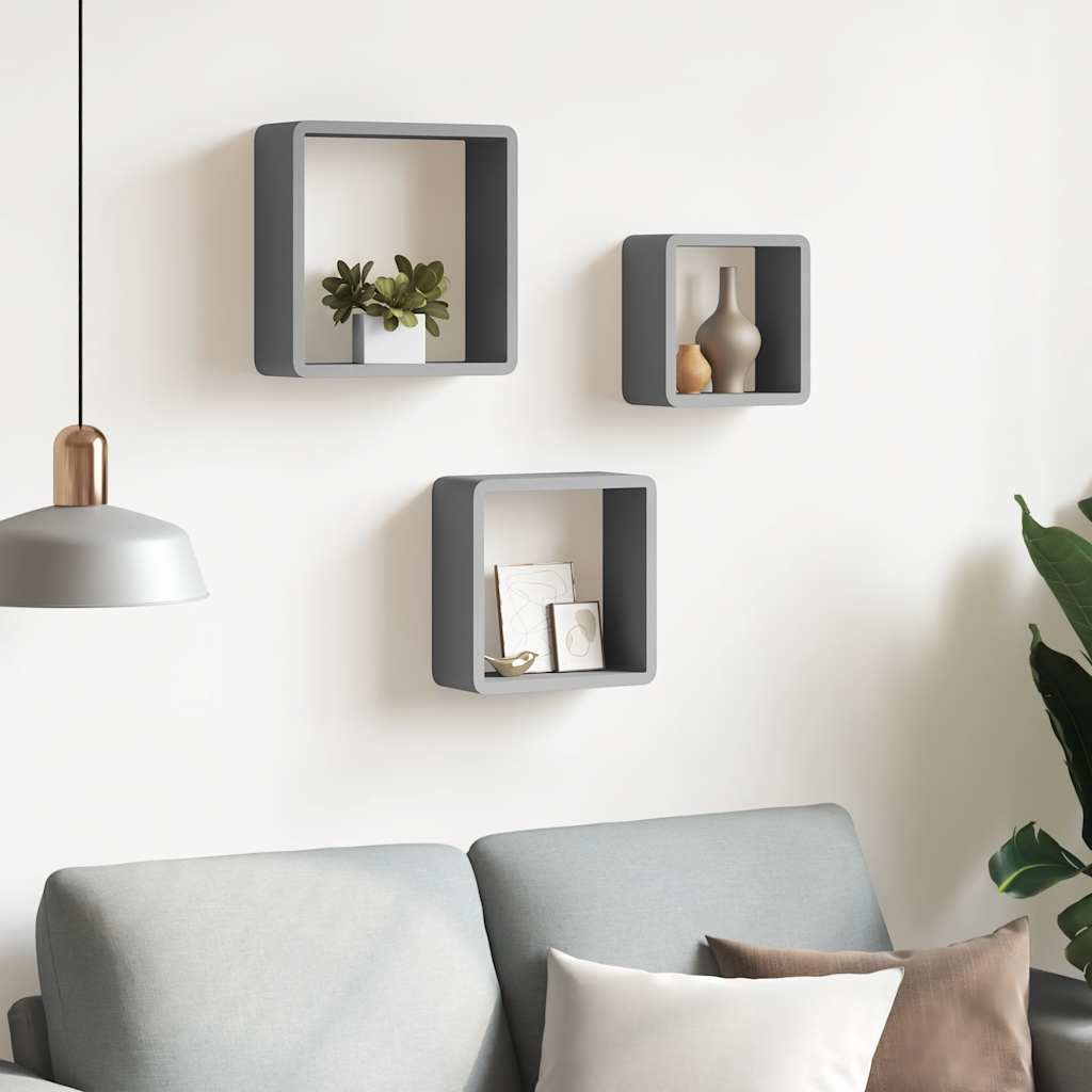 Würfelregale 3 Stk. Grau MDF