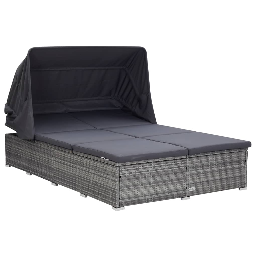 2-Personen-Sonnenliege mit Auflage Poly Rattan Grau