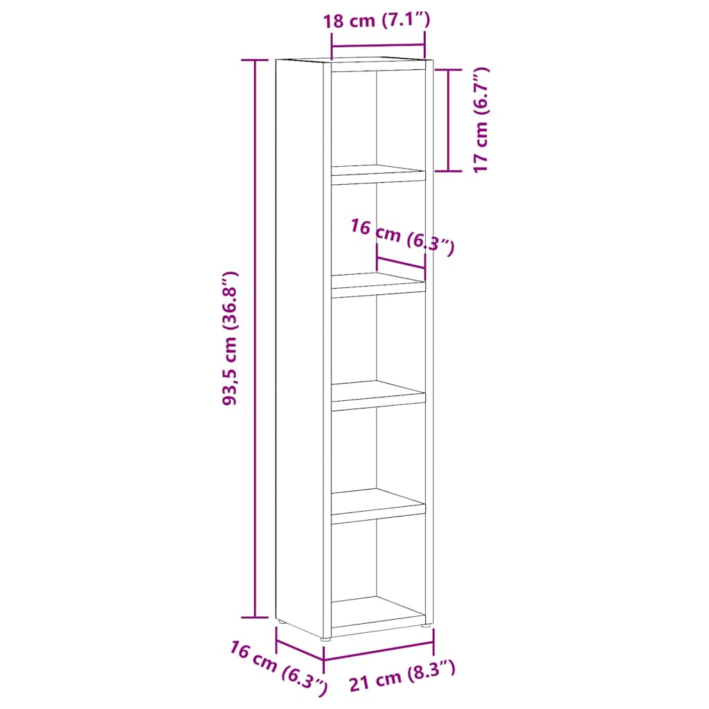 CD-Regale 2 Stk. Betongrau 21x16x93,5 cm Holzwerkstoff