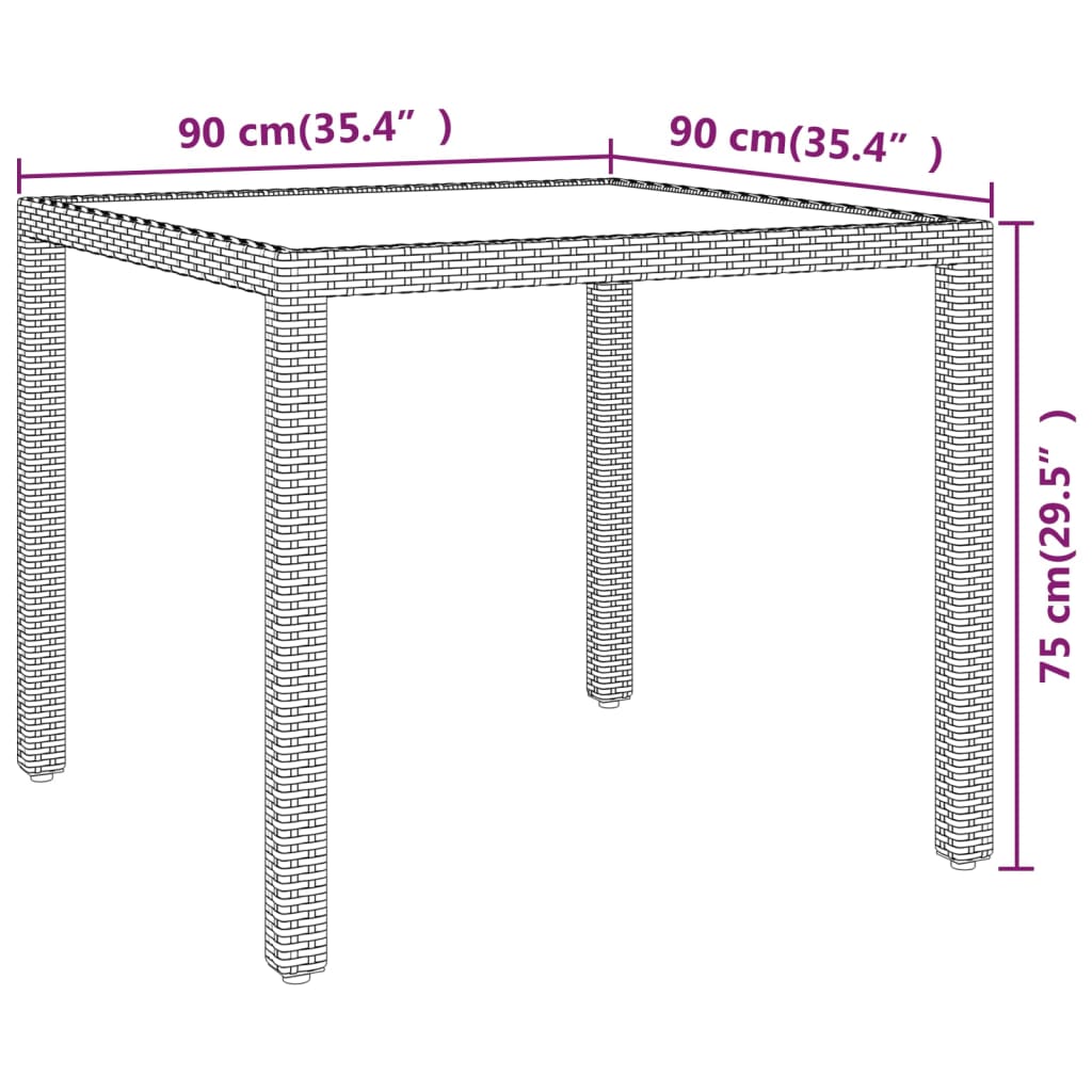 Gartentisch Schwarz 90x90x75 cm Poly Rattan