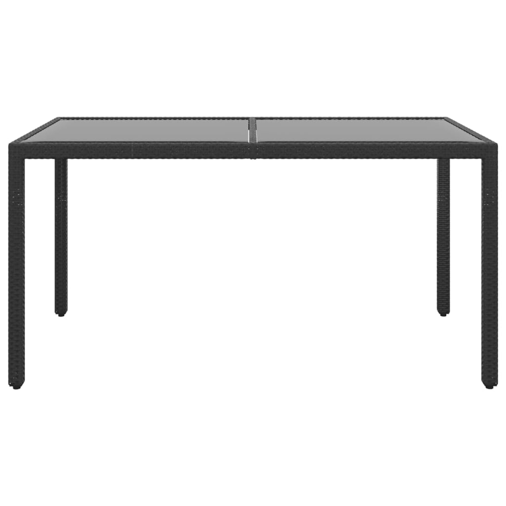 Gartentisch 150x90x75 cm Hartglas und Poly Rattan Schwarz