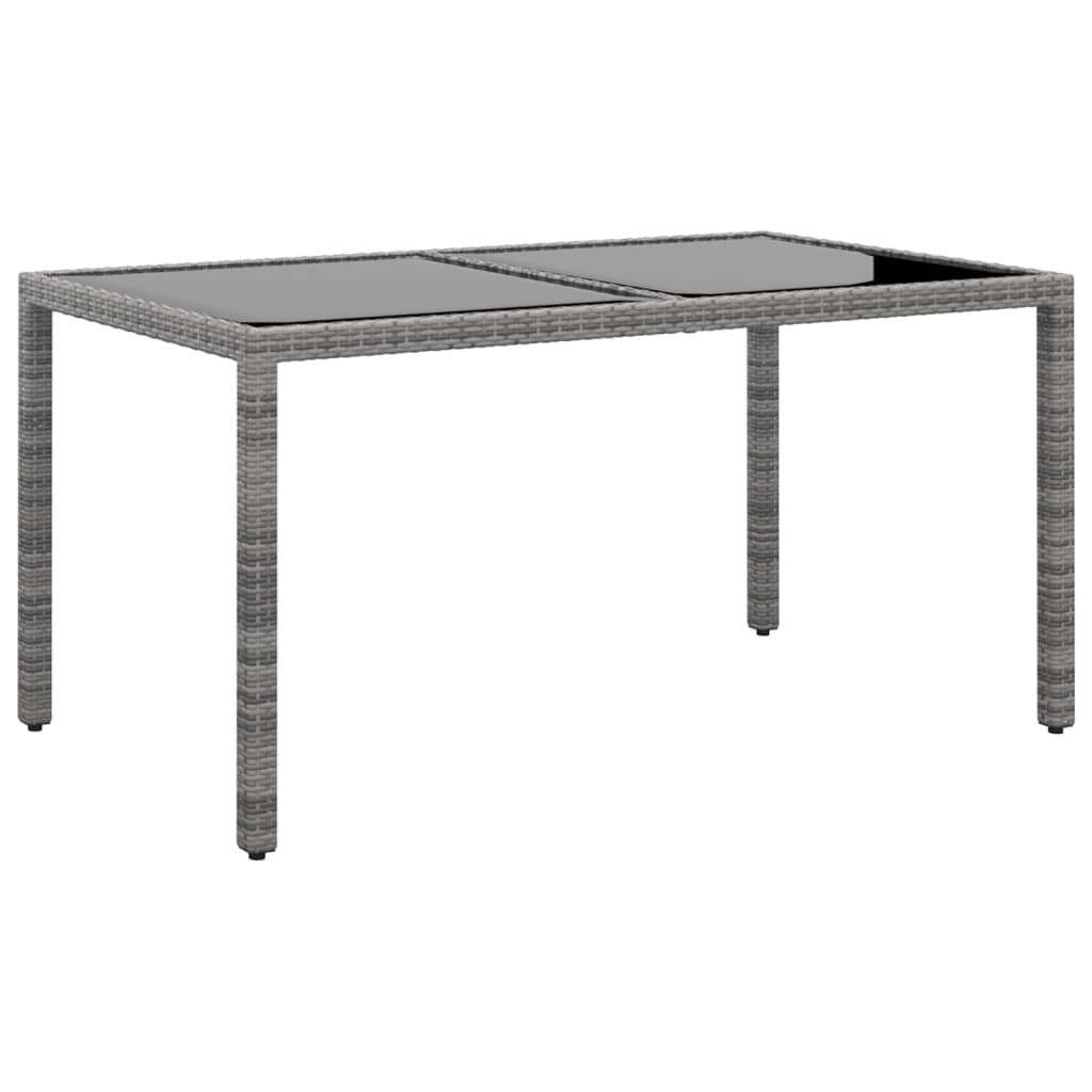 Gartentisch 150x90x75 cm Hartglas und Poly Rattan Grau
