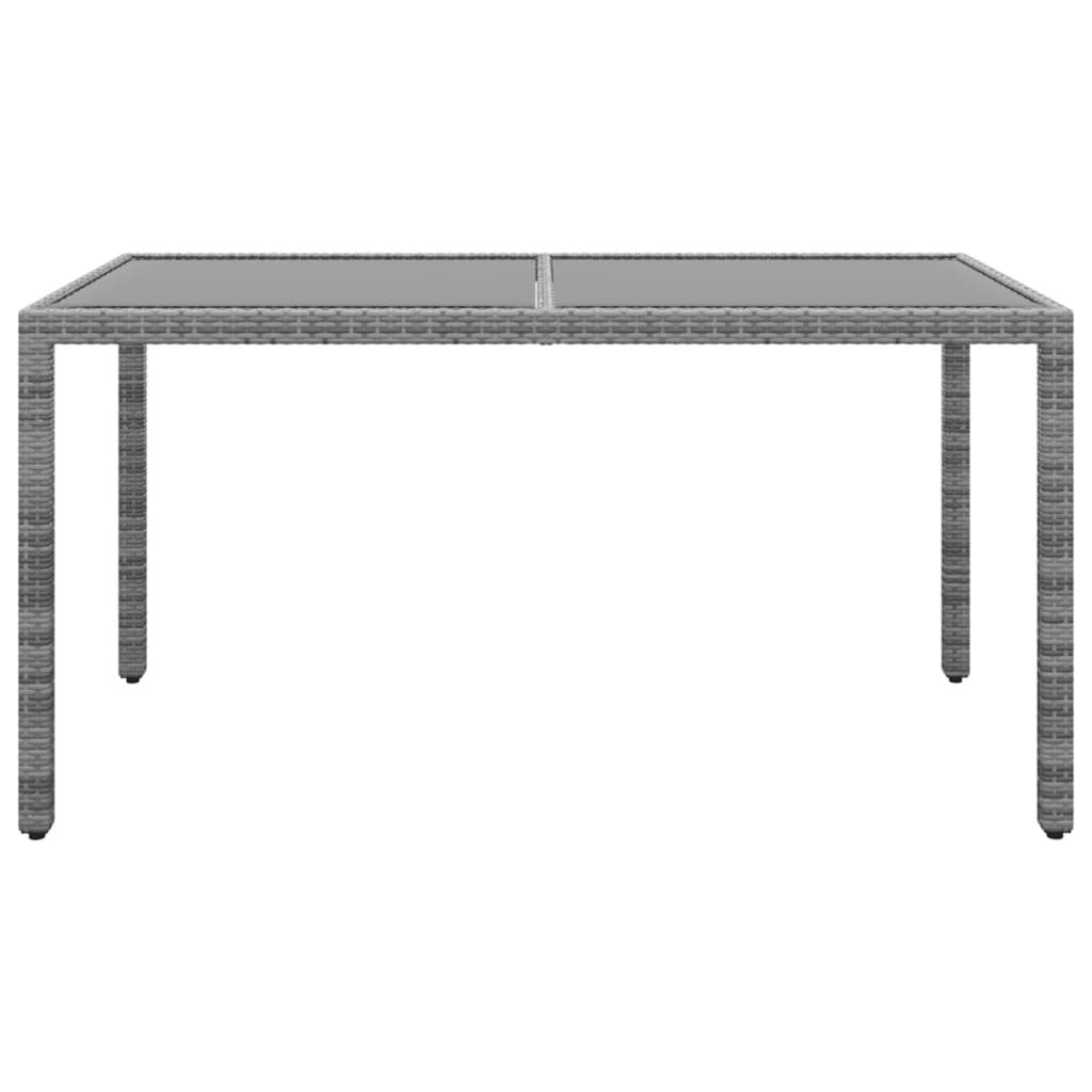 Gartentisch 150x90x75 cm Hartglas und Poly Rattan Grau