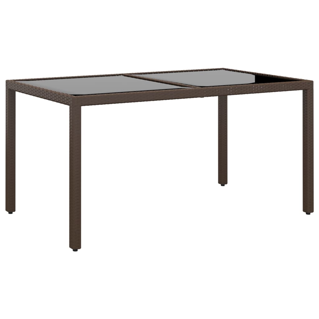 Gartentisch 150x90x75 cm Hartglas und Poly Rattan Braun