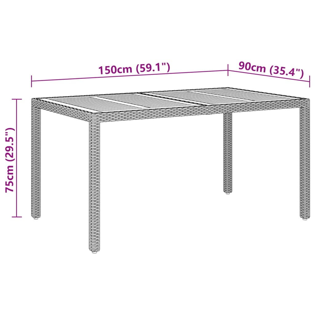 Gartentisch 150x90x75 cm Akazienholz und Poly Rattan Schwarz