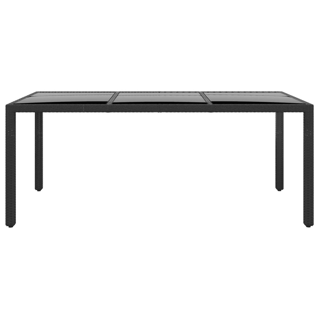Gartentisch 190x90x75 cm Hartglas und Poly Rattan Schwarz