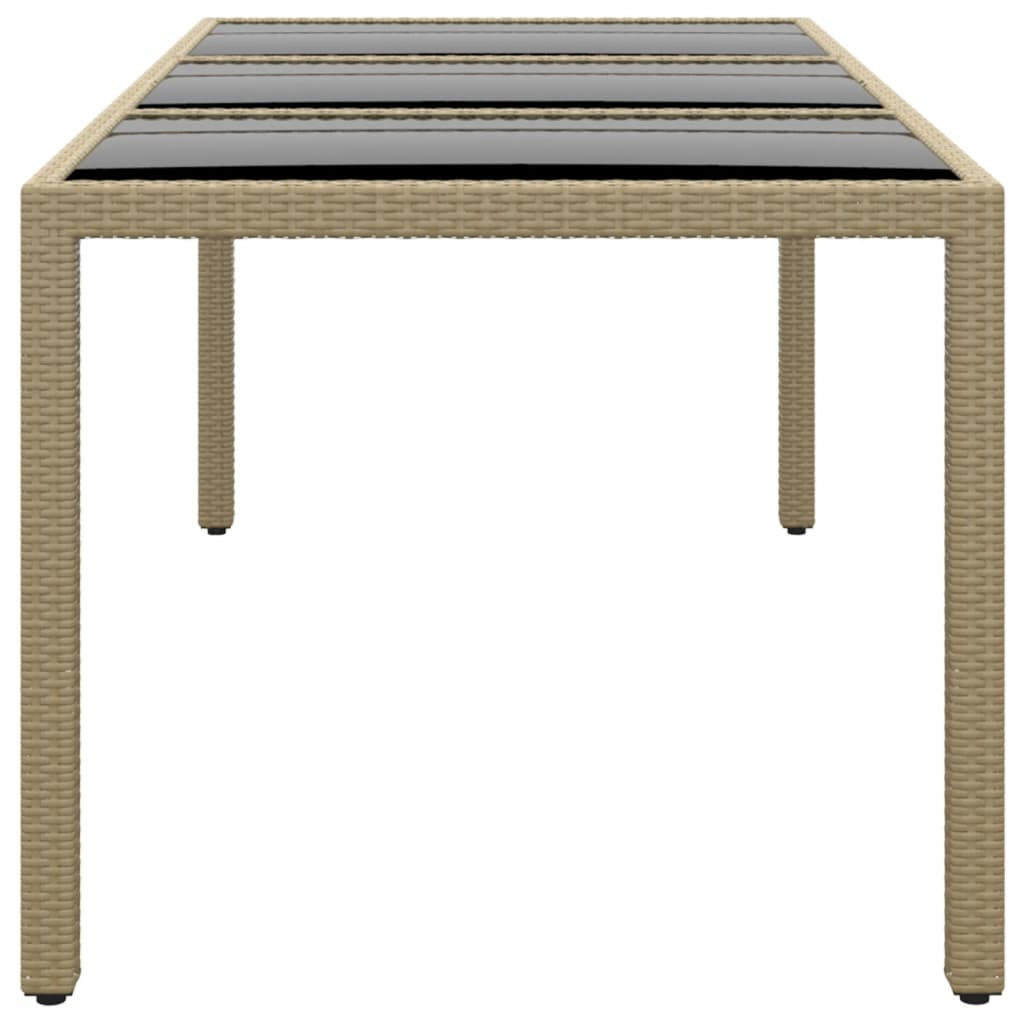Gartentisch 190x90x75 cm Hartglas und Poly Rattan Beige