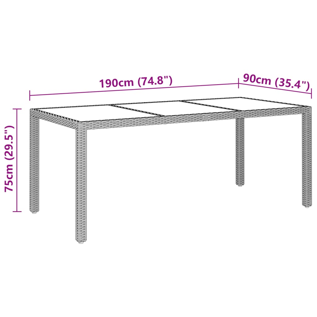 Gartentisch 190x90x75 cm Hartglas und Poly Rattan Beige