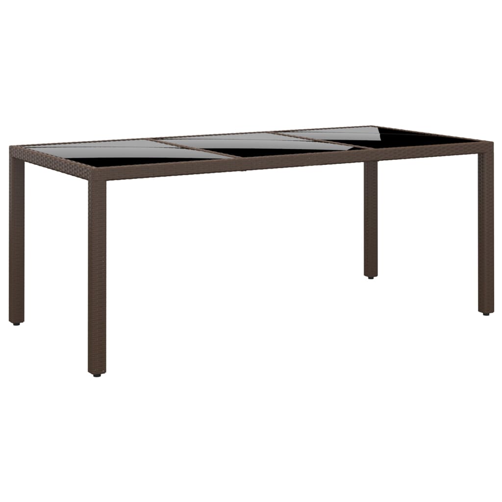 Gartentisch 190x90x75 cm Hartglas und Poly Rattan Braun