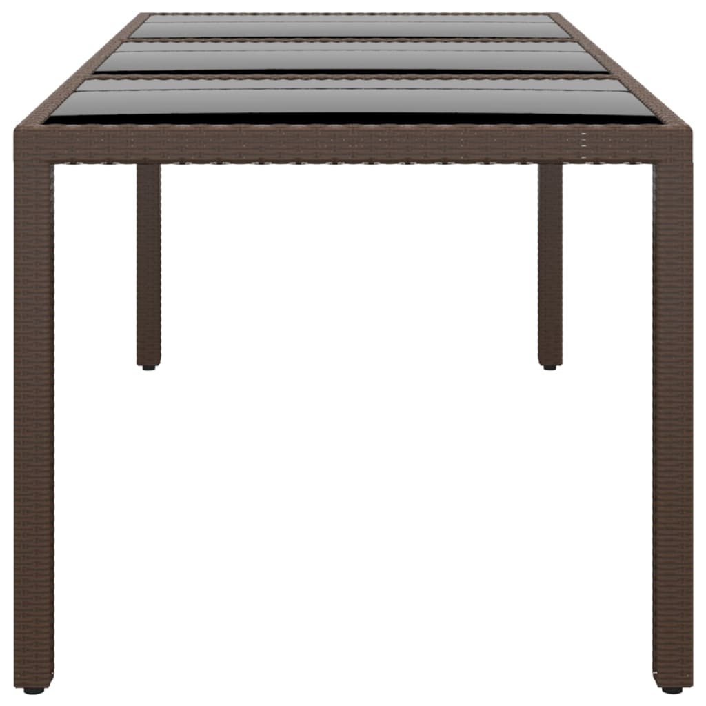 Gartentisch 190x90x75 cm Hartglas und Poly Rattan Braun