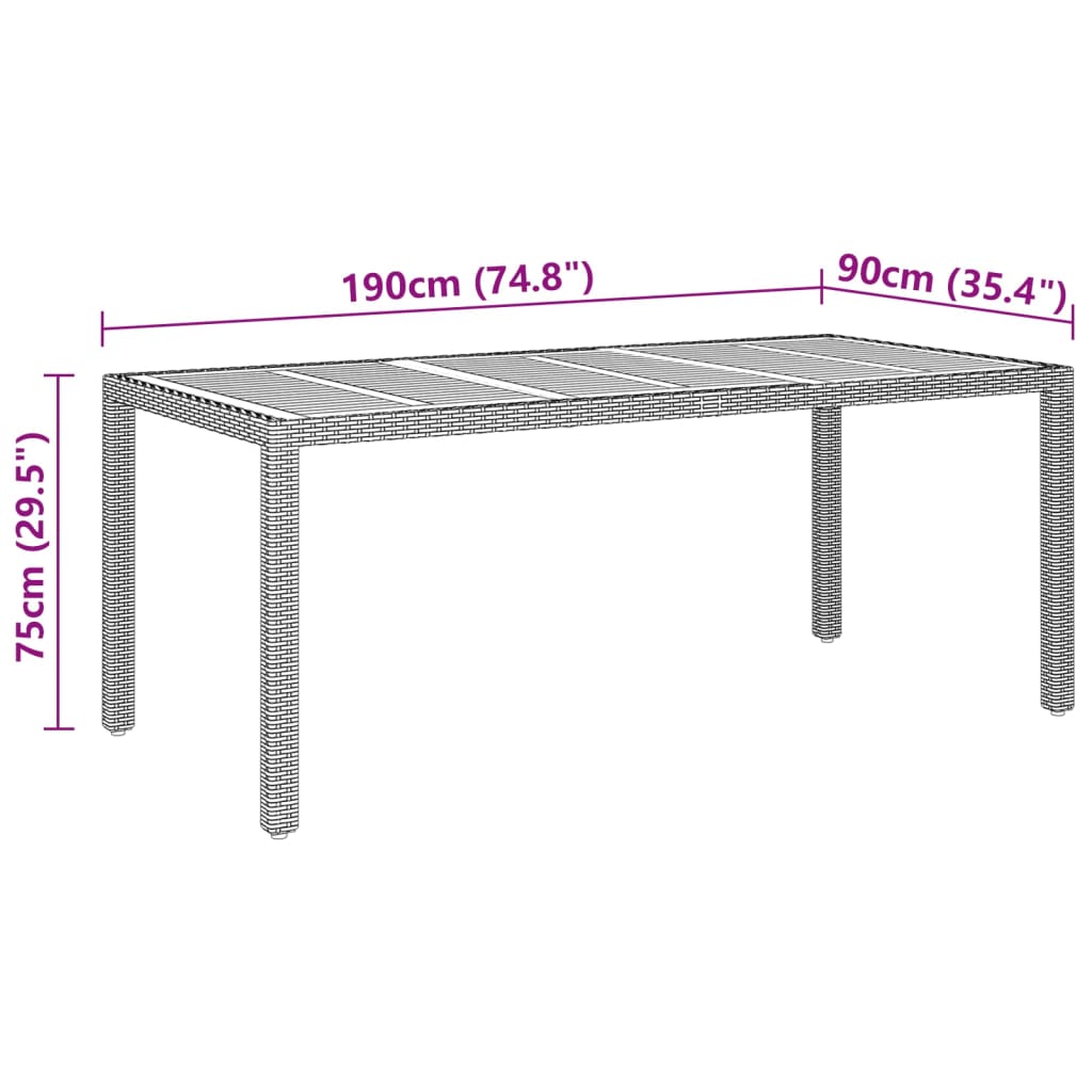 Gartentisch 190x90x75 cm Akazienholz und Poly Rattan Schwarz