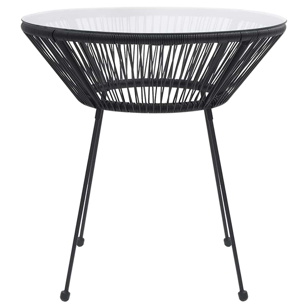 Garten-Esstisch Schwarz Ø70x74 cm Rattan und Glas