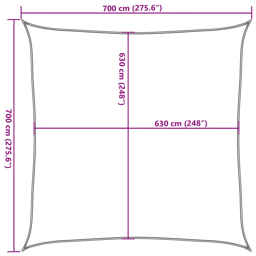 Sonnensegel 160 g/m² Anthrazit 7x7 m HDPE