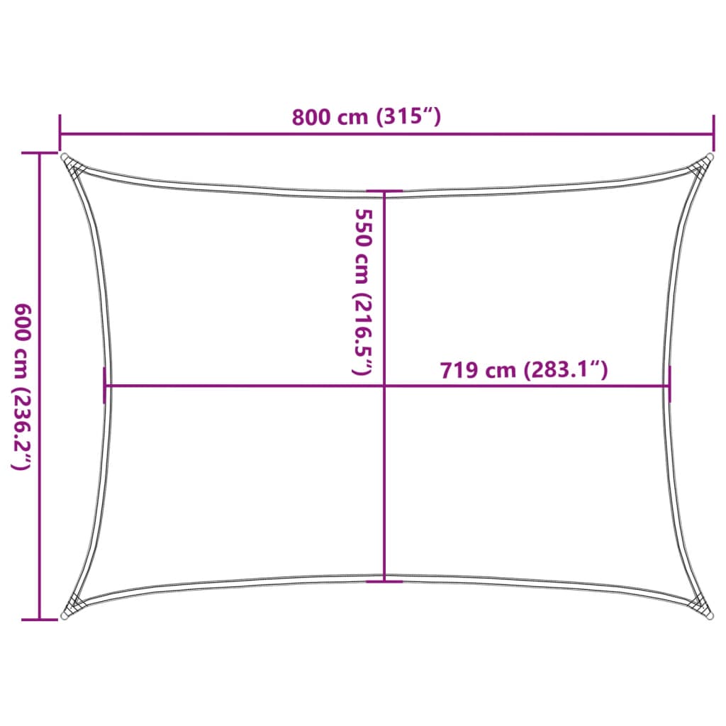 Sonnensegel 160 g/m² Rechteckig Schwarz 6x8 m HDPE