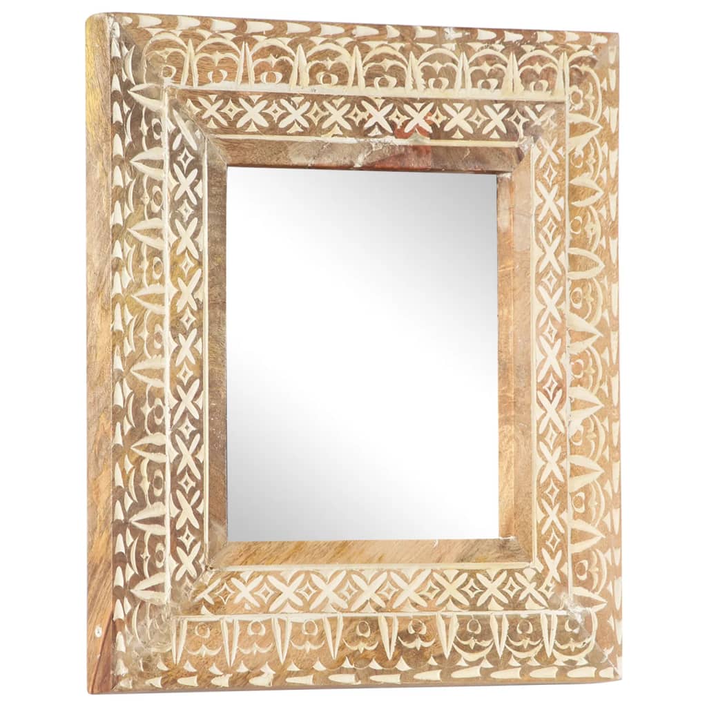Spiegel Handgeschnitzt 50x50x2,6 cm Massivholz Mango