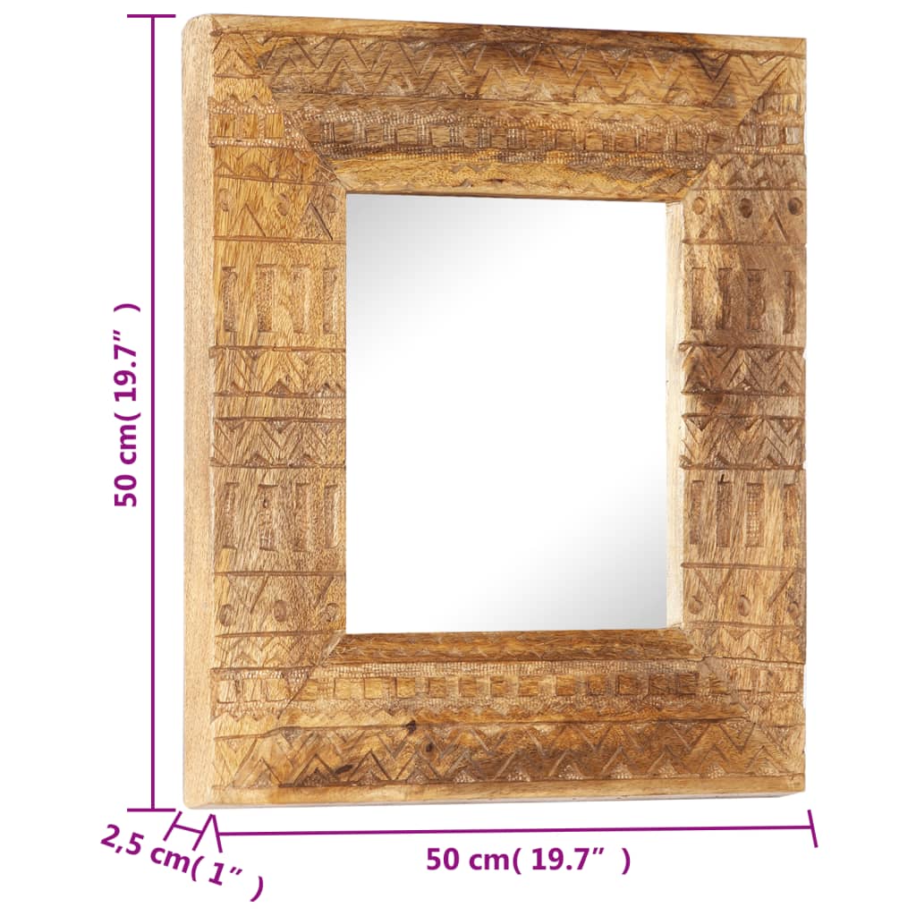 Handgeschnitzter Spiegel 50x50x2,5 cm Massivholz Mango