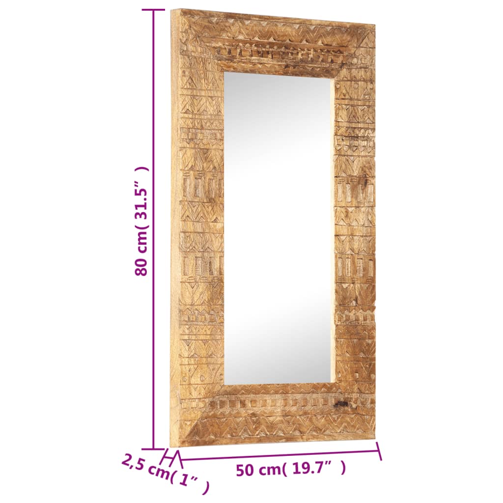 Handgeschnitzter Spiegel 80x50x2,5 cm Massivholz Mango