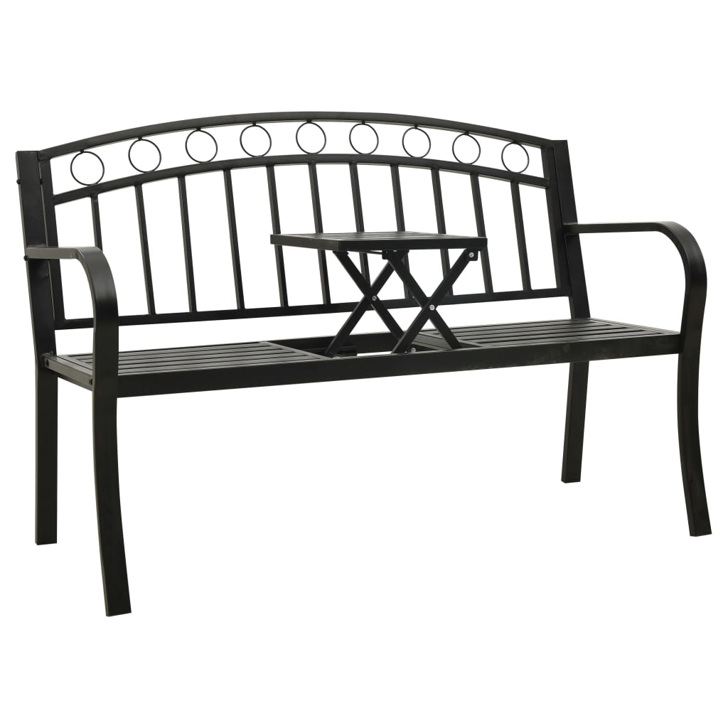 Gartenbank mit Tisch 125 cm Stahl Schwarz