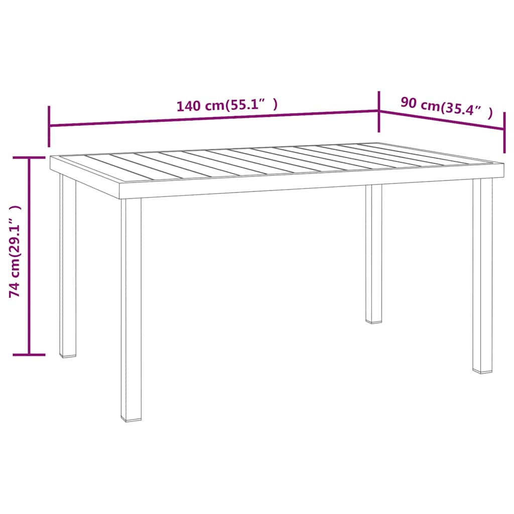Gartentisch Schwarz 140x90x74 cm Aluminium und WPC