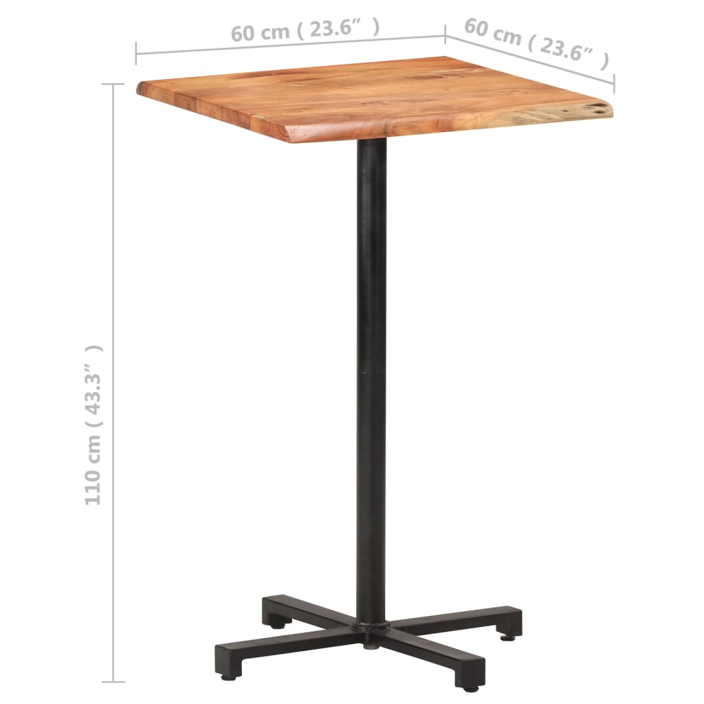 Bartisch mit Baumkanten 60x60x110 cm Akazie Massivholz