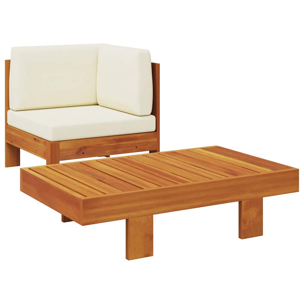 2-tlg. Garten-Lounge-Set mit Cremeweißen Kissen Akazienholz