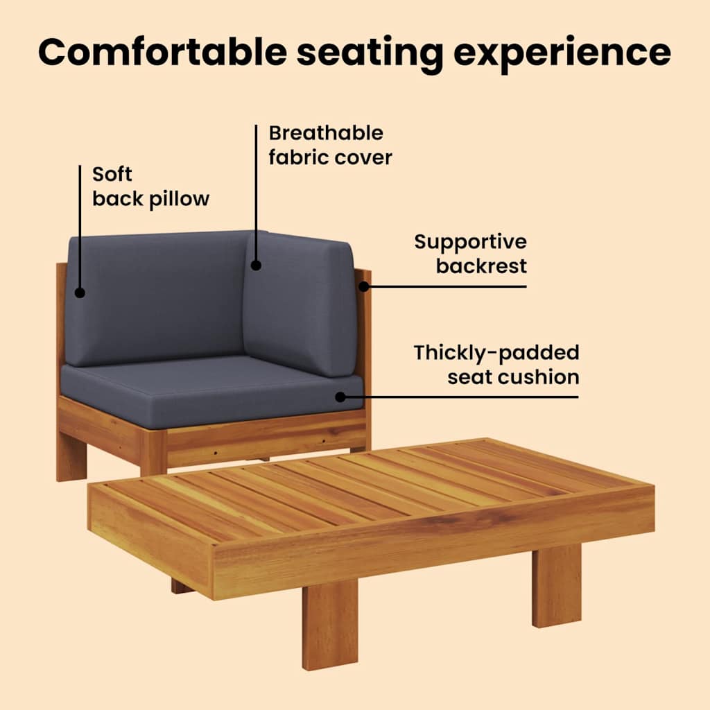 2-tlg. Garten-Lounge-Set mit Dunkelgrauen Kissen Akazienholz